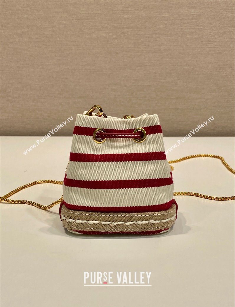Prada Striped fabric mini-pouch White/Red 2025 1NR16H (YZ-250627008)