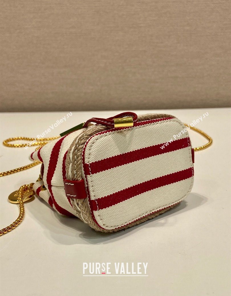 Prada Striped fabric mini-pouch White/Red 2025 1NR16H (YZ-250627008)