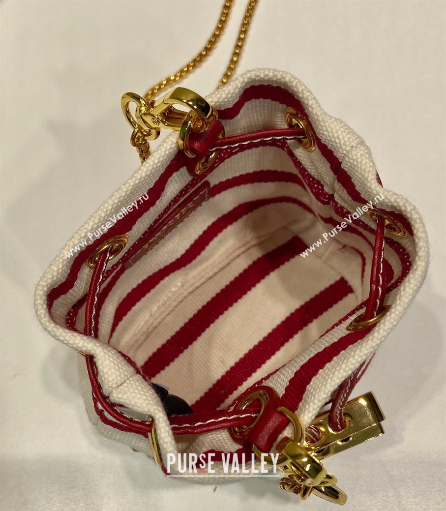 Prada Striped fabric mini-pouch White/Red 2025 1NR16H (YZ-250627008)