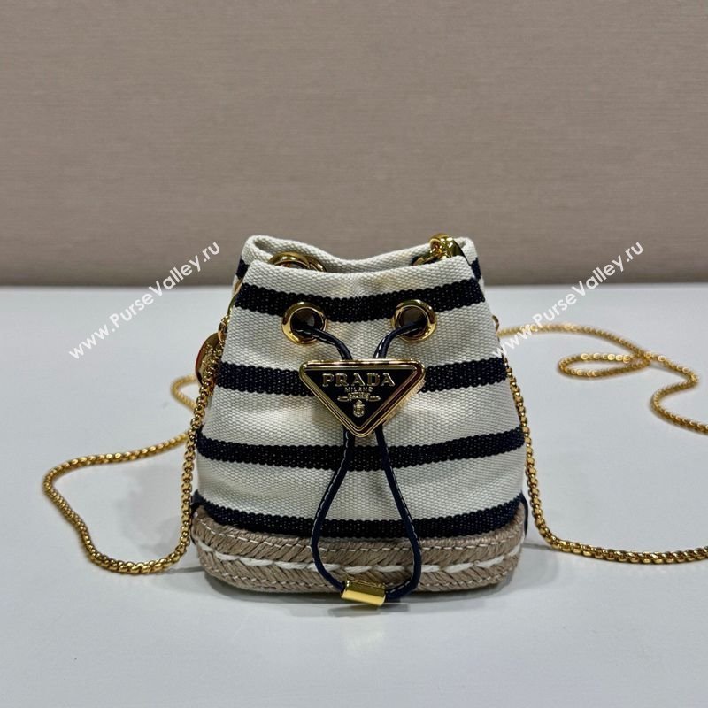 Prada Striped fabric mini-pouch Ivory White/Blue 2025 1NR16H (YZ-250627007)