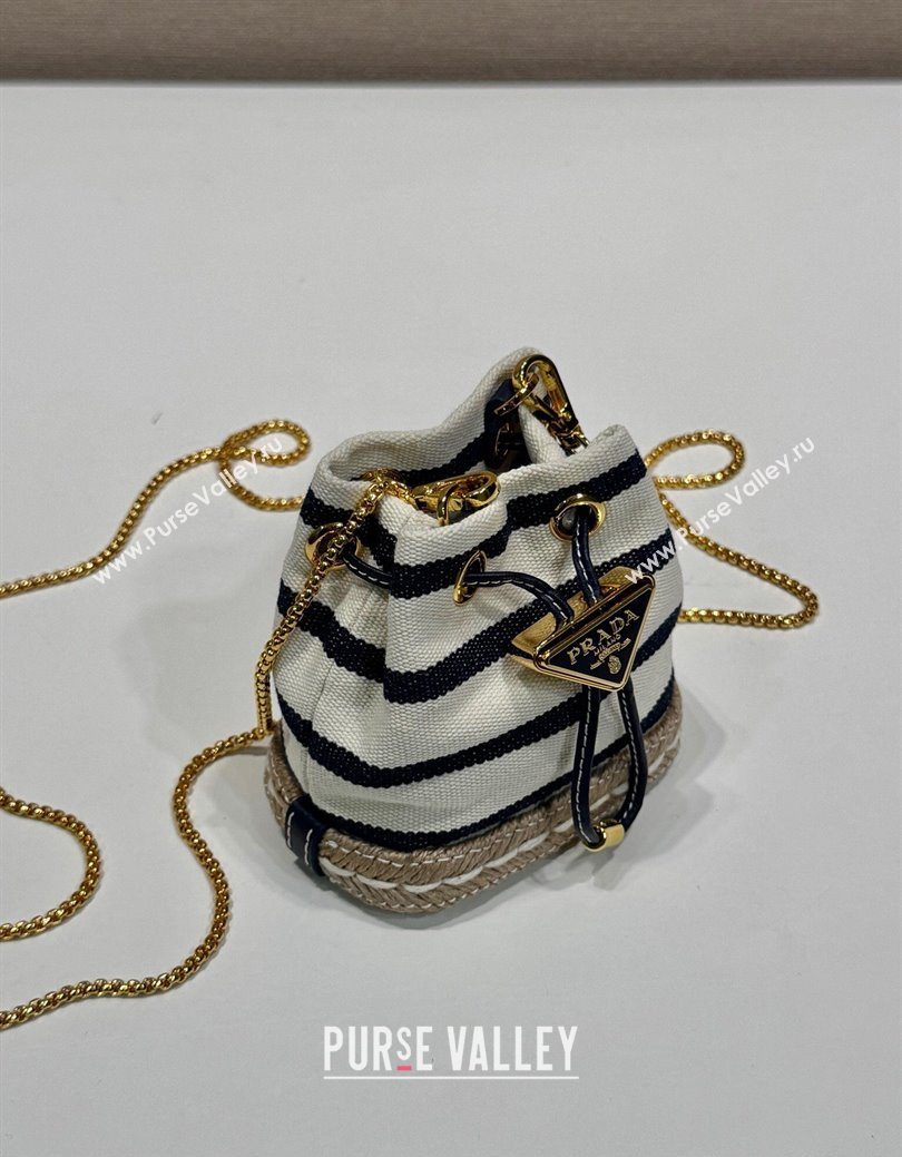 Prada Striped fabric mini-pouch Ivory White/Blue 2025 1NR16H (YZ-250627007)