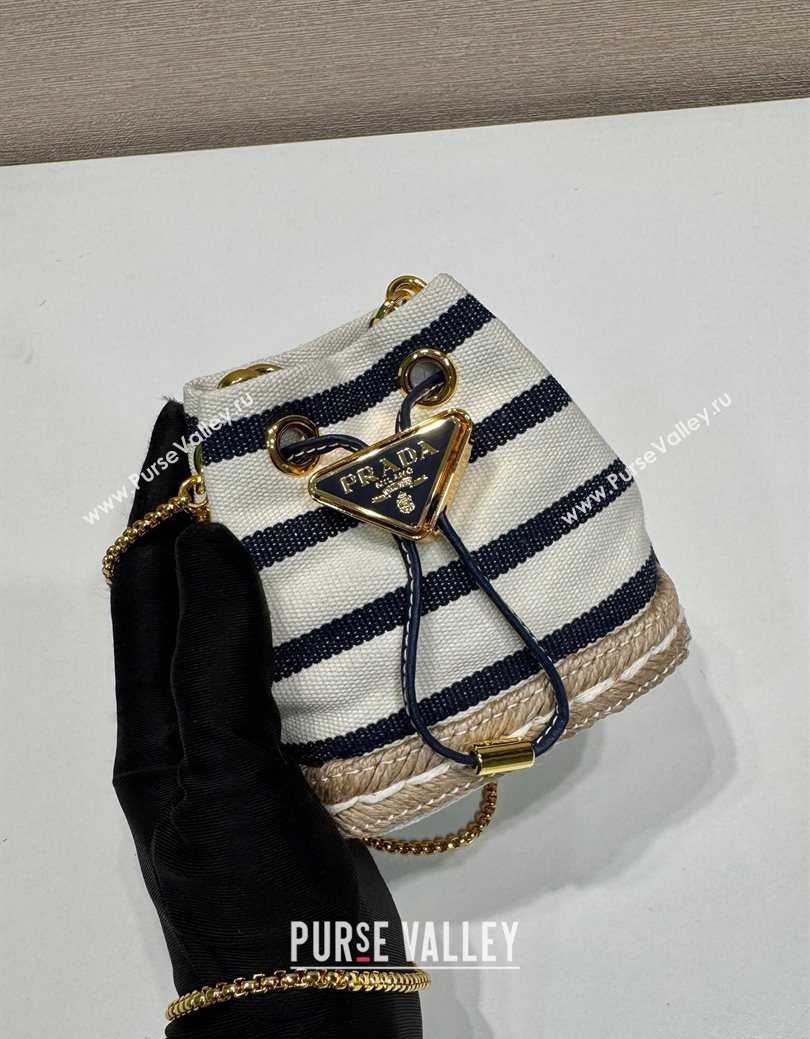 Prada Striped fabric mini-pouch Ivory White/Blue 2025 1NR16H (YZ-250627007)