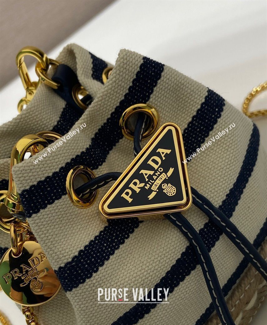 Prada Striped fabric mini-pouch Ivory White/Blue 2025 1NR16H (YZ-250627007)