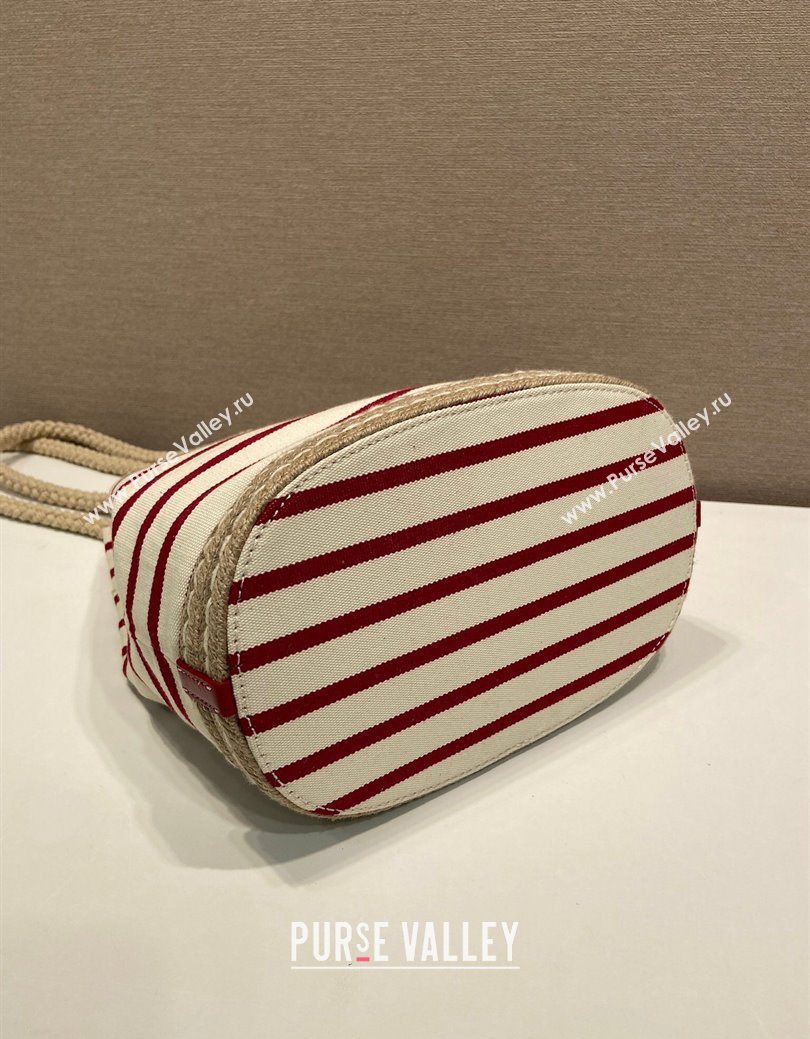 Prada Mariner small striped fabric bucket bag White/Red 2025 1BE082 (YZ-250627009)