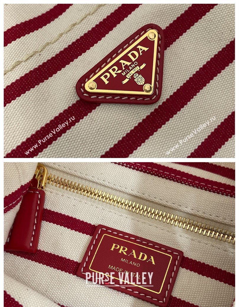 Prada Mariner small striped fabric bucket bag White/Red 2025 1BE082 (YZ-250627009)