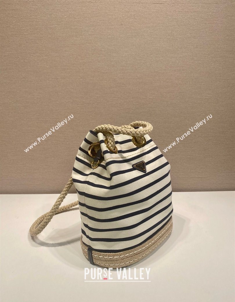 Prada Mariner small striped fabric bucket bag White/Blue 2025 1BE082 (YZ-250627010)