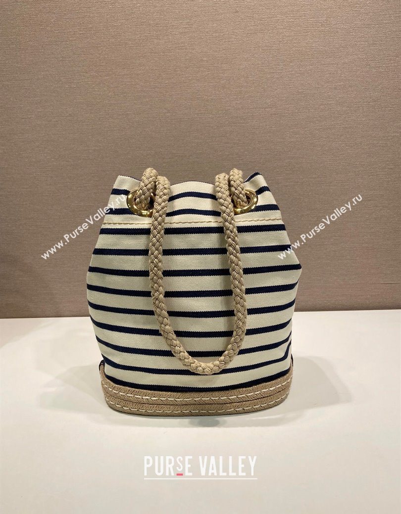Prada Mariner small striped fabric bucket bag White/Blue 2025 1BE082 (YZ-250627010)