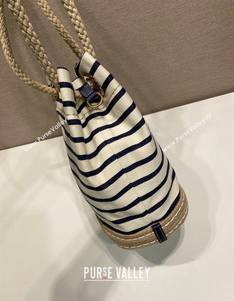 Prada Mariner small striped fabric bucket bag White/Blue 2025 1BE082 (YZ-250627010)