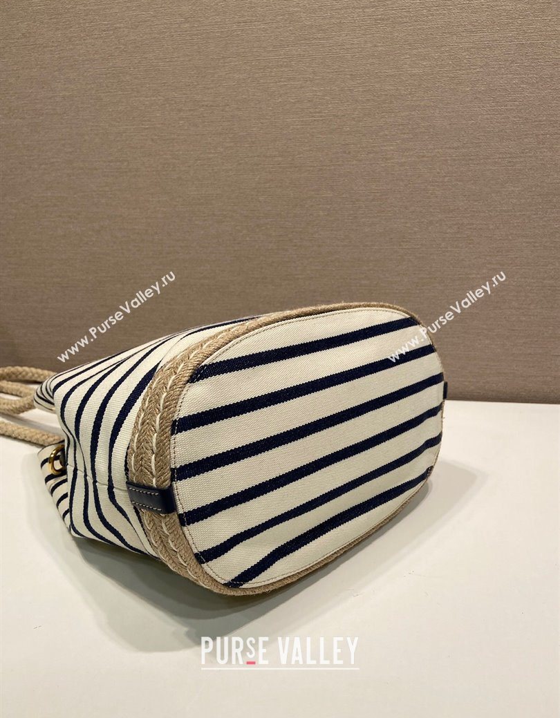 Prada Mariner small striped fabric bucket bag White/Blue 2025 1BE082 (YZ-250627010)
