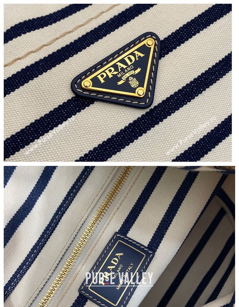 Prada Mariner small striped fabric bucket bag White/Blue 2025 1BE082 (YZ-250627010)