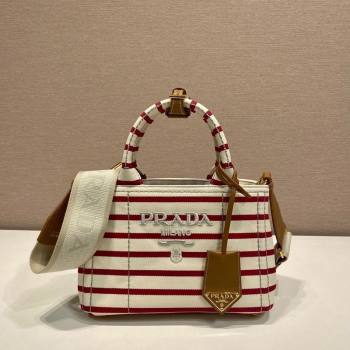 Prada Jardiniere striped cotton canvas mini-bag White/Red 2025 1BA038 (YZ-250627011)