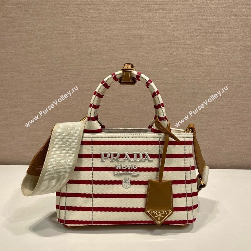 Prada Jardiniere striped cotton canvas mini-bag White/Red 2025 1BA038 (YZ-250627011)