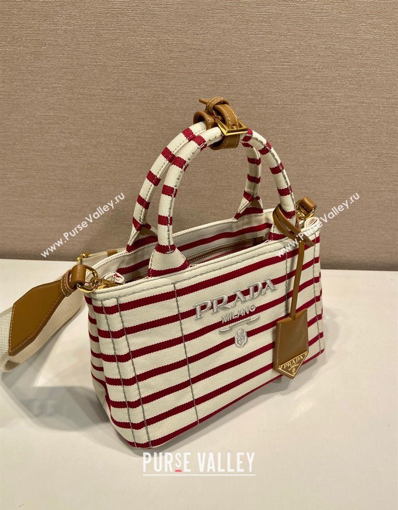 Prada Jardiniere striped cotton canvas mini-bag White/Red 2025 1BA038 (YZ-250627011)