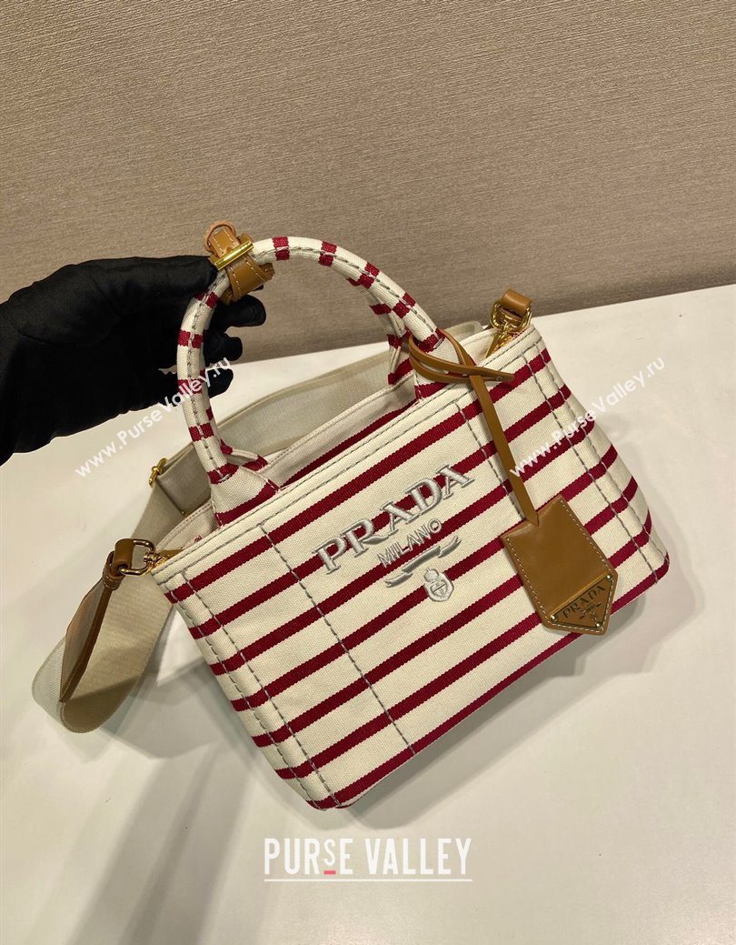 Prada Jardiniere striped cotton canvas mini-bag White/Red 2025 1BA038 (YZ-250627011)