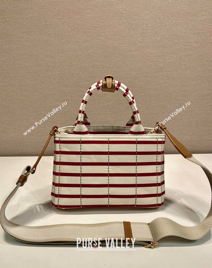 Prada Jardiniere striped cotton canvas mini-bag White/Red 2025 1BA038 (YZ-250627011)