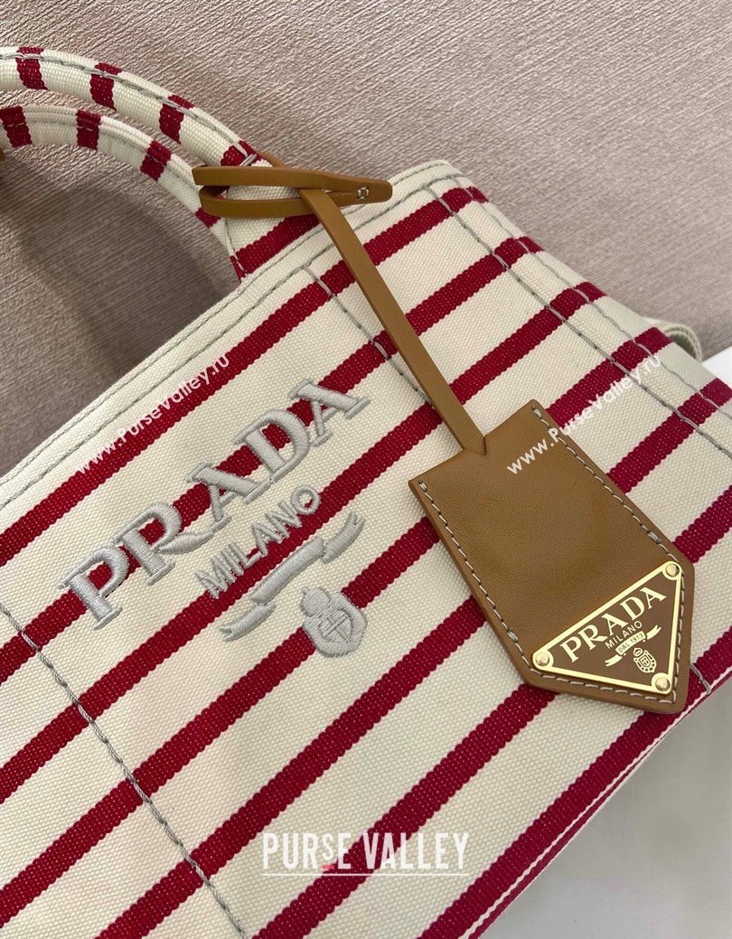 Prada Jardiniere striped cotton canvas mini-bag White/Red 2025 1BA038 (YZ-250627011)