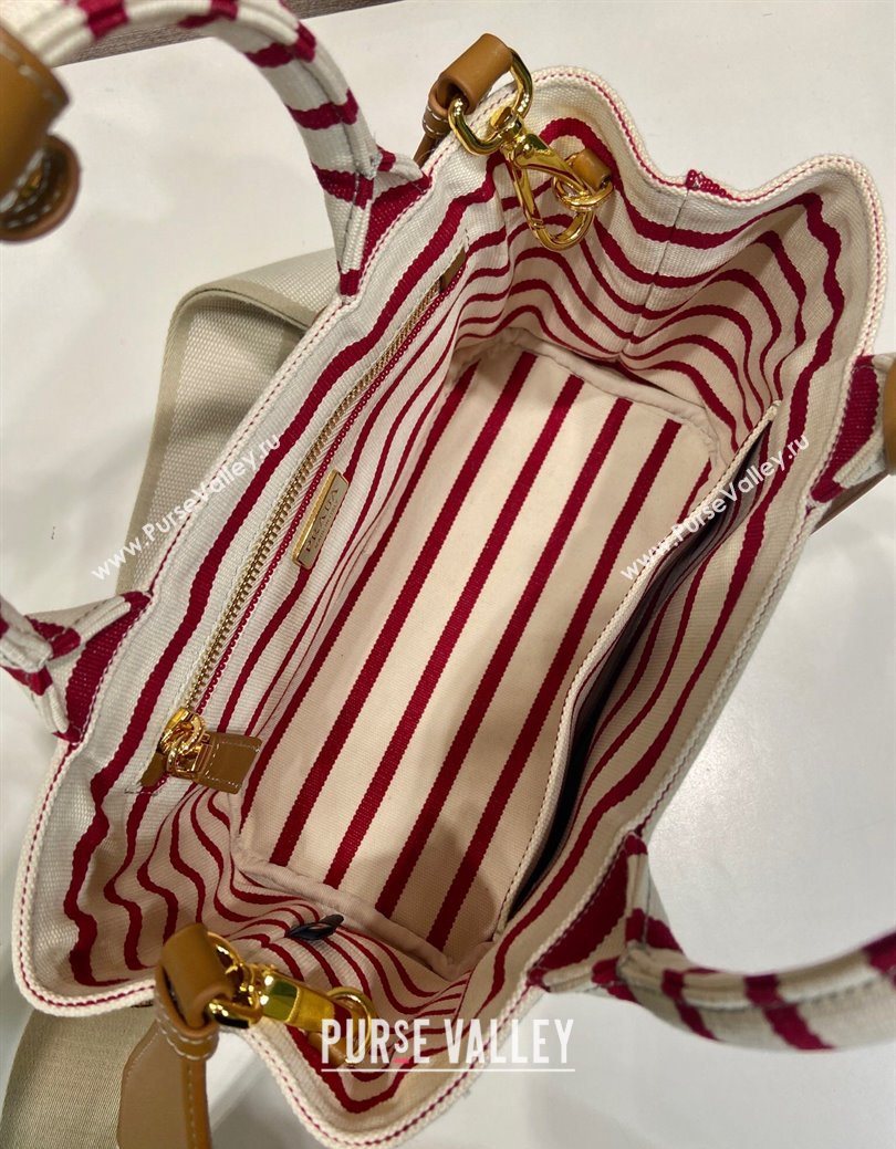 Prada Jardiniere striped cotton canvas mini-bag White/Red 2025 1BA038 (YZ-250627011)