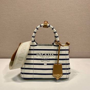 Prada Jardiniere striped cotton canvas mini-bag White/Blue 2025 1BA038 (YZ-250627012)