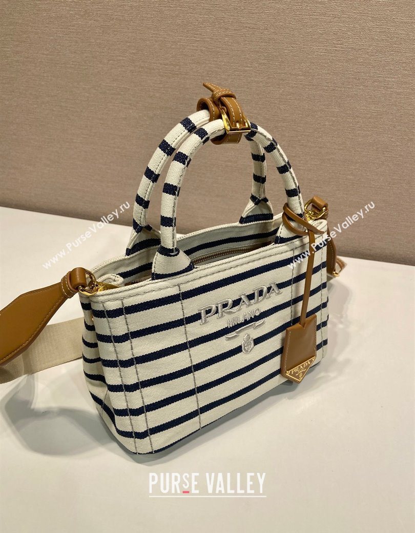 Prada Jardiniere striped cotton canvas mini-bag White/Blue 2025 1BA038 (YZ-250627012)