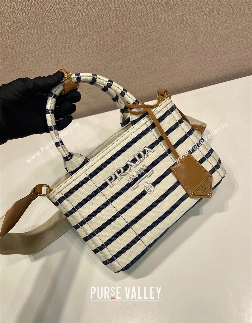 Prada Jardiniere striped cotton canvas mini-bag White/Blue 2025 1BA038 (YZ-250627012)