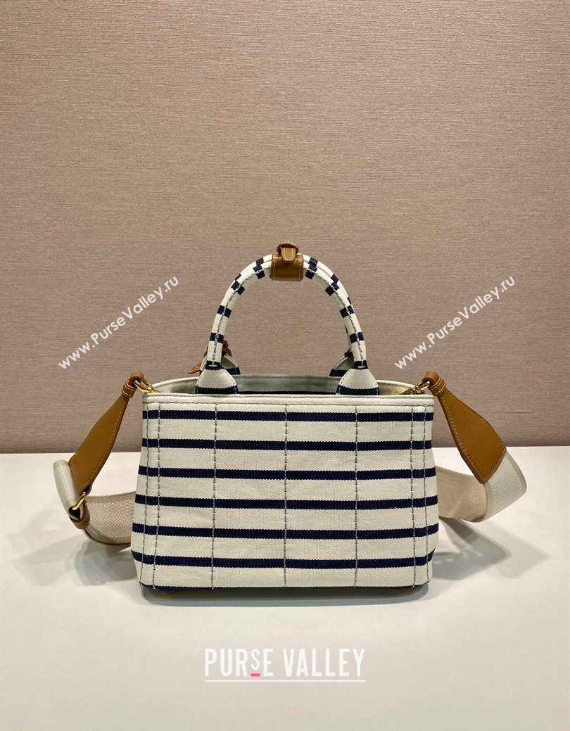 Prada Jardiniere striped cotton canvas mini-bag White/Blue 2025 1BA038 (YZ-250627012)