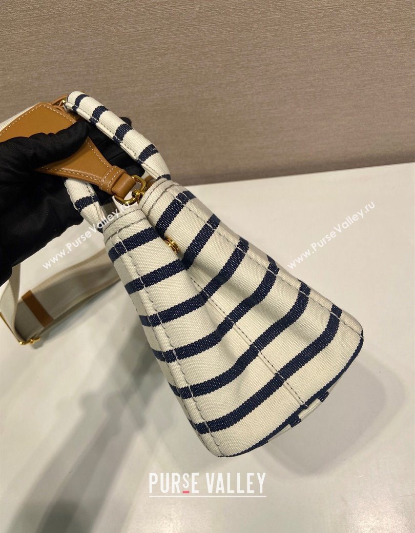 Prada Jardiniere striped cotton canvas mini-bag White/Blue 2025 1BA038 (YZ-250627012)