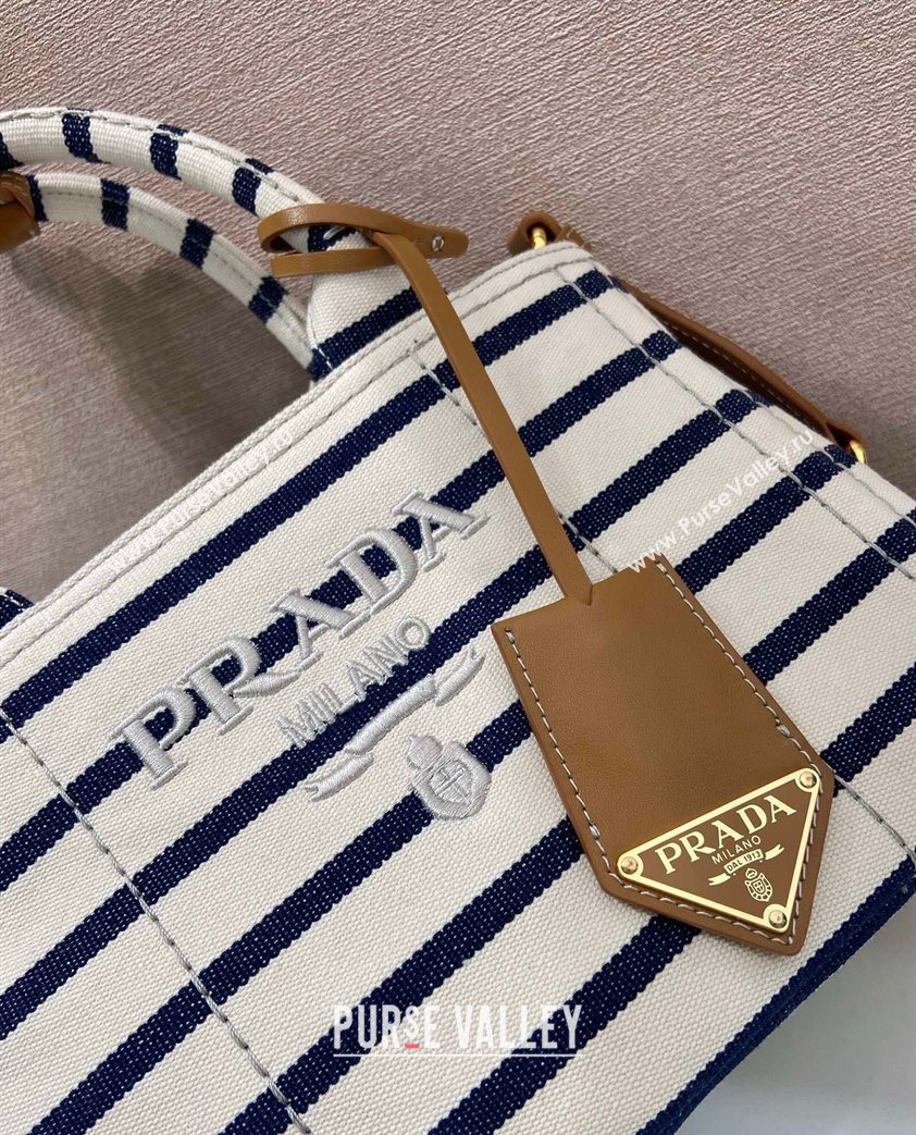 Prada Jardiniere striped cotton canvas mini-bag White/Blue 2025 1BA038 (YZ-250627012)