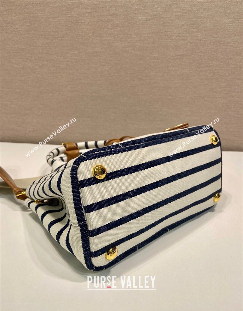 Prada Jardiniere striped cotton canvas mini-bag White/Blue 2025 1BA038 (YZ-250627012)