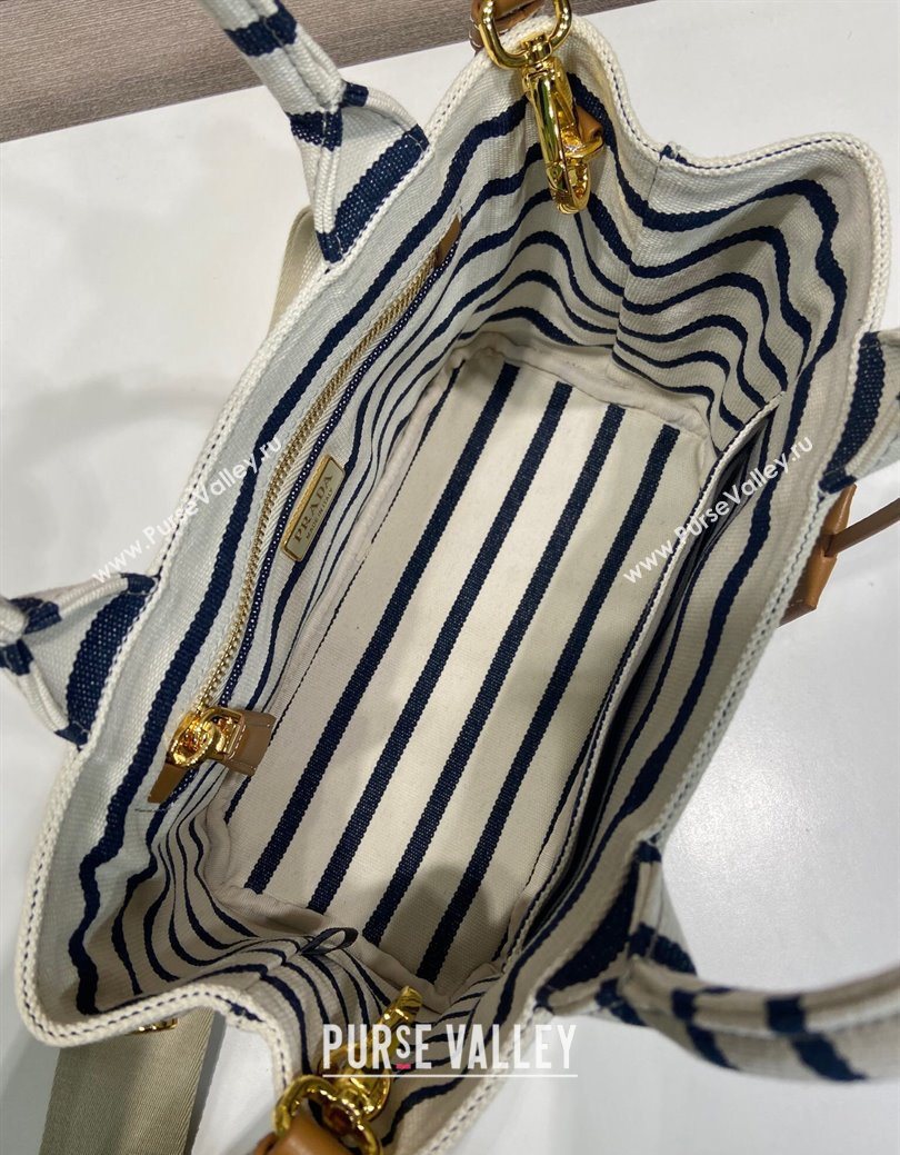 Prada Jardiniere striped cotton canvas mini-bag White/Blue 2025 1BA038 (YZ-250627012)