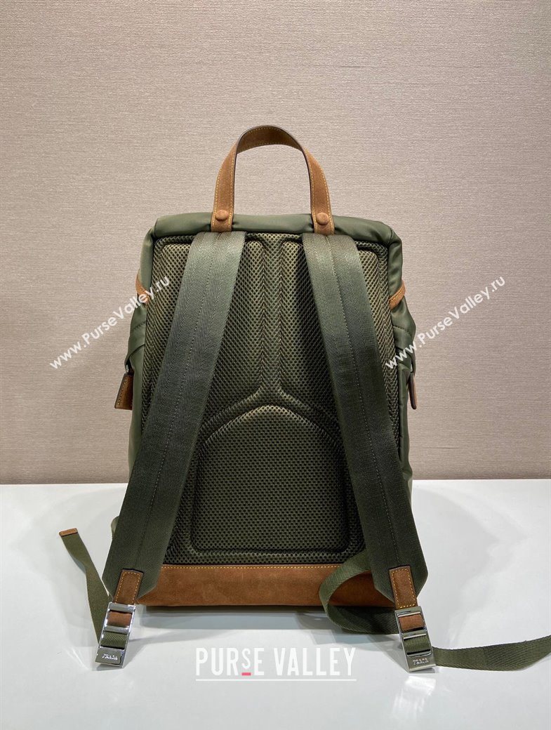 Prada Mens Re-Nylon and Saffiano Leather Backpack 2VZ135 Green 2025 (YZ-250627030)
