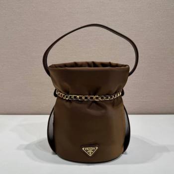 Prada Nylon Small Bucket Bag with Chain Brown 2025 1BE088 (YZ-250627037)