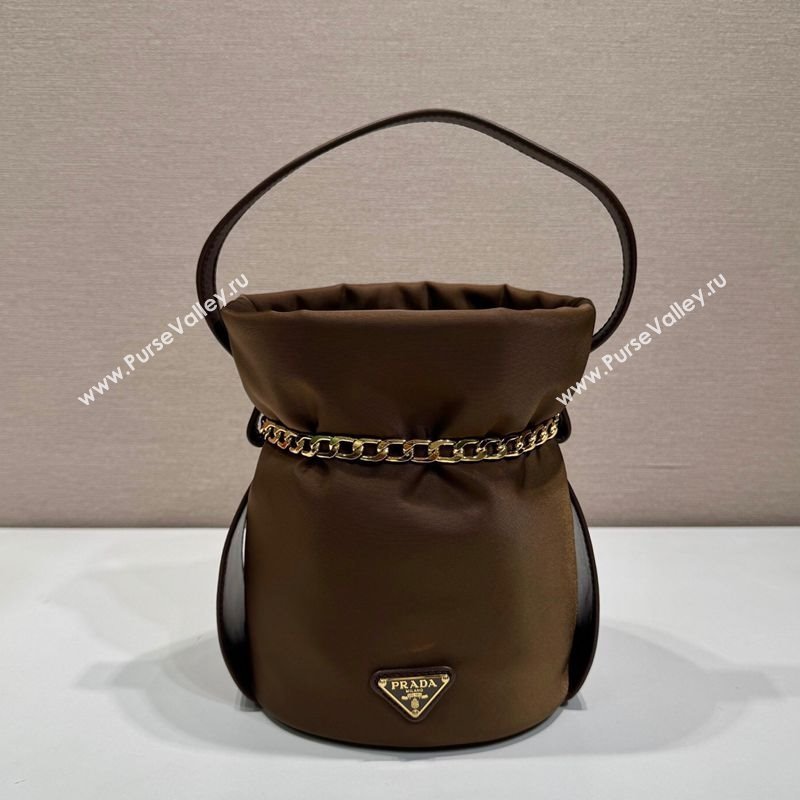 Prada Nylon Small Bucket Bag with Chain Brown 2025 1BE088 (YZ-250627037)
