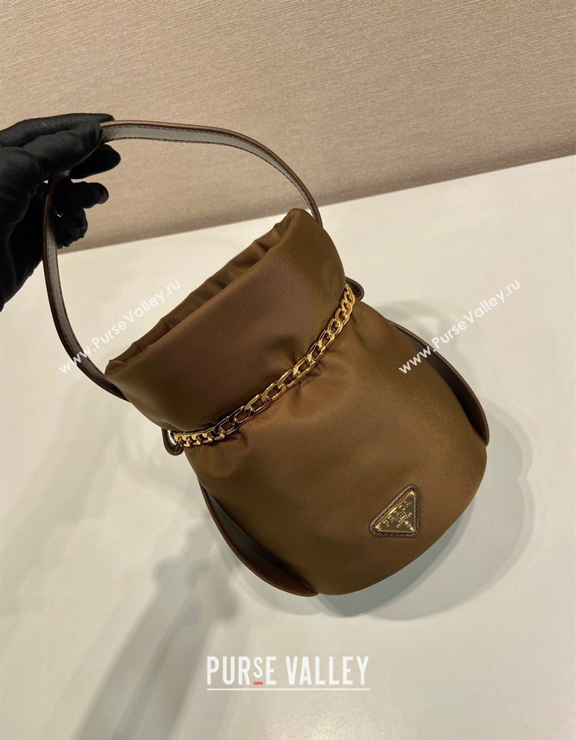 Prada Nylon Small Bucket Bag with Chain Brown 2025 1BE088 (YZ-250627037)