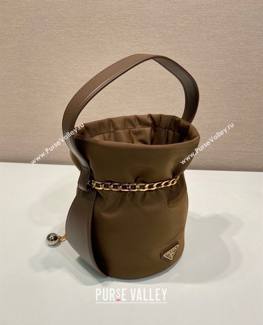 Prada Nylon Small Bucket Bag with Chain Brown 2025 1BE088 (YZ-250627037)