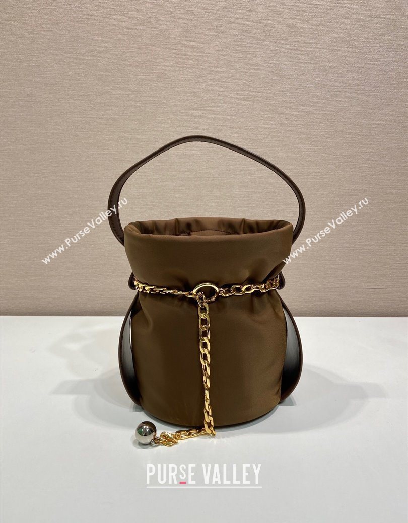 Prada Nylon Small Bucket Bag with Chain Brown 2025 1BE088 (YZ-250627037)