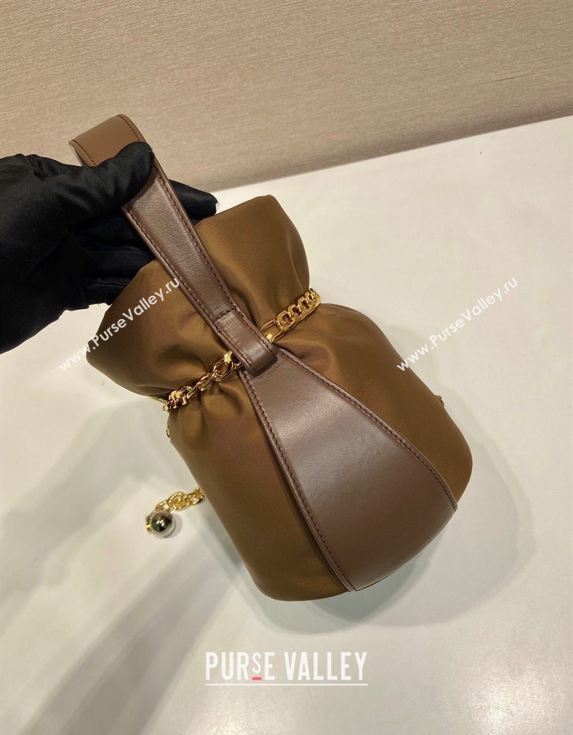 Prada Nylon Small Bucket Bag with Chain Brown 2025 1BE088 (YZ-250627037)