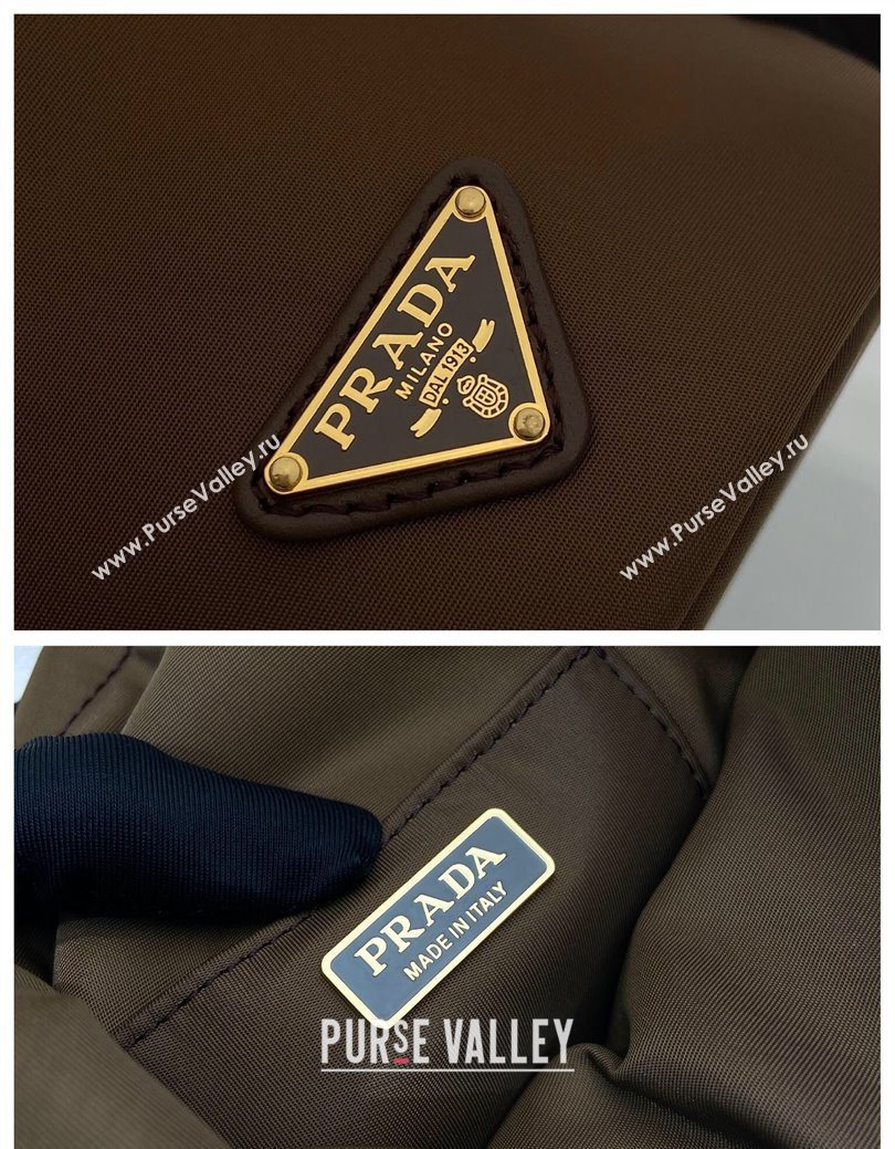 Prada Nylon Small Bucket Bag with Chain Brown 2025 1BE088 (YZ-250627037)