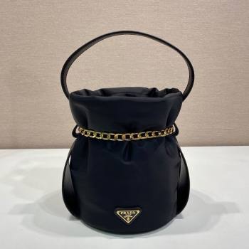 Prada Nylon Small Bucket Bag with Chain Black 2025 1BE088 (YZ-250627038)