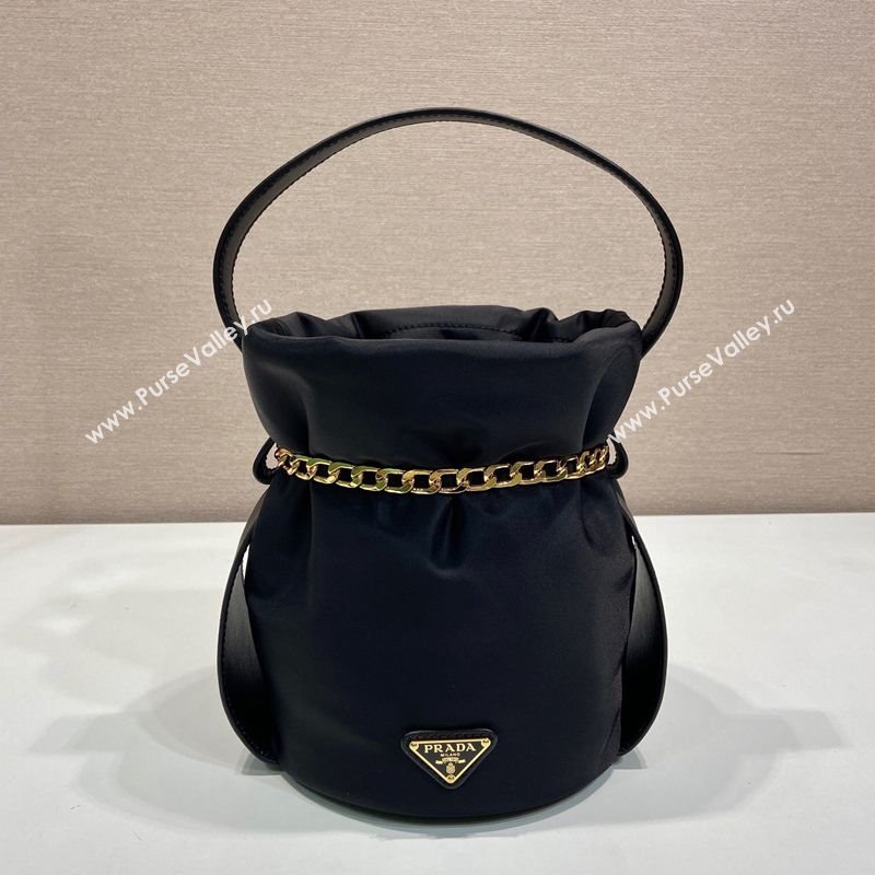 Prada Nylon Small Bucket Bag with Chain Black 2025 1BE088 (YZ-250627038)