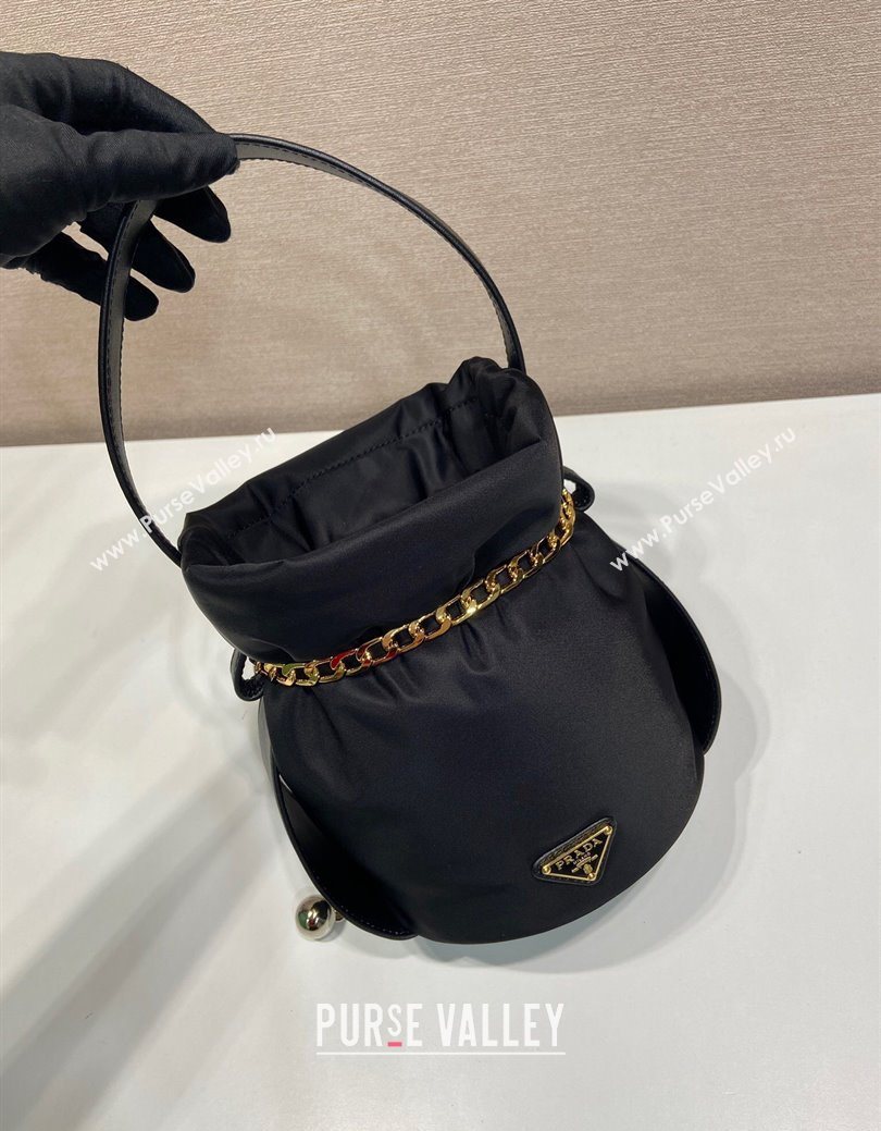Prada Nylon Small Bucket Bag with Chain Black 2025 1BE088 (YZ-250627038)