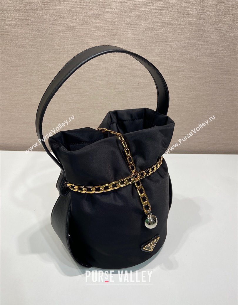 Prada Nylon Small Bucket Bag with Chain Black 2025 1BE088 (YZ-250627038)