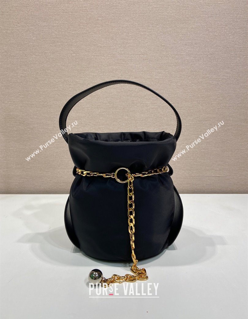 Prada Nylon Small Bucket Bag with Chain Black 2025 1BE088 (YZ-250627038)