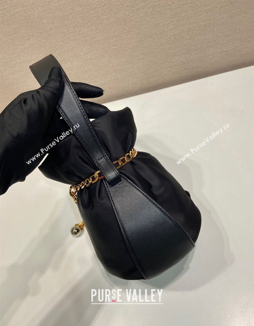 Prada Nylon Small Bucket Bag with Chain Black 2025 1BE088 (YZ-250627038)