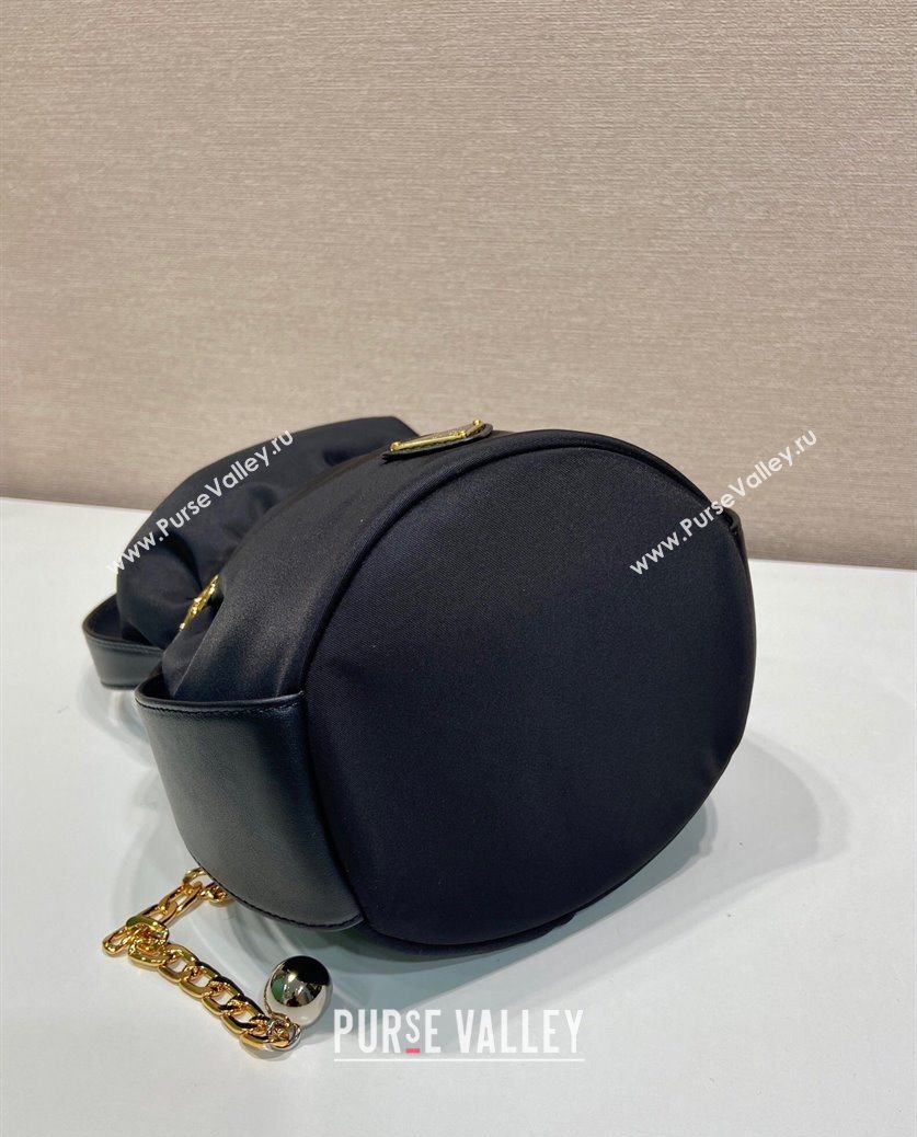 Prada Nylon Small Bucket Bag with Chain Black 2025 1BE088 (YZ-250627038)