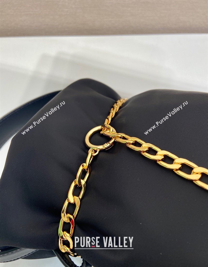 Prada Nylon Small Bucket Bag with Chain Black 2025 1BE088 (YZ-250627038)