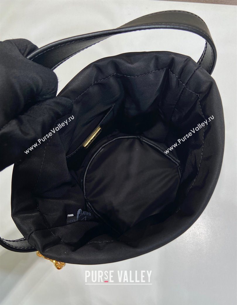 Prada Nylon Small Bucket Bag with Chain Black 2025 1BE088 (YZ-250627038)