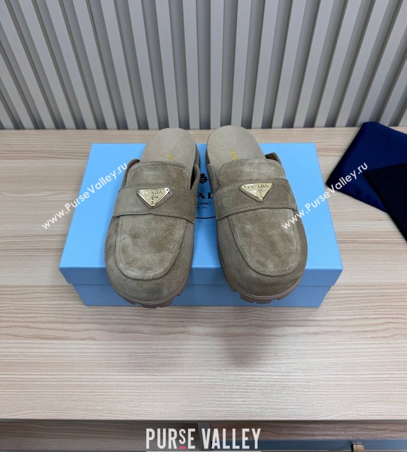 Prada Suede Flat Mules Grey 2025 043002 (MD-250710105)