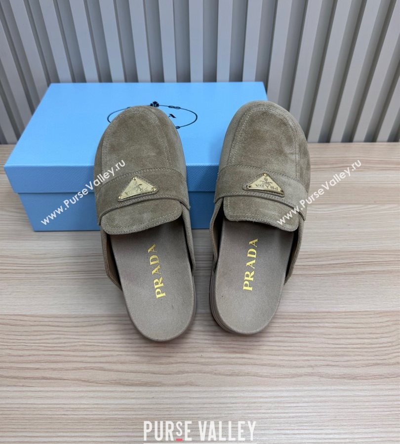 Prada Suede Flat Mules Grey 2025 043002 (MD-250710105)