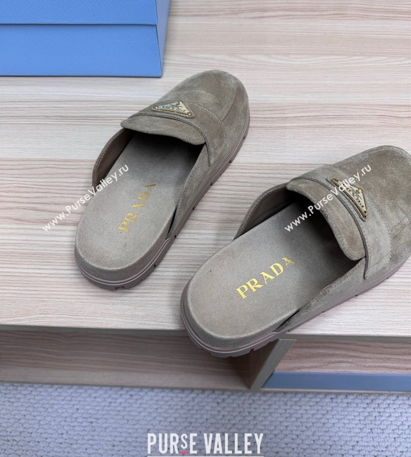 Prada Suede Flat Mules Grey 2025 043002 (MD-250710105)