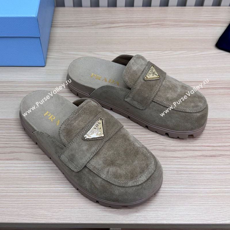 Prada Suede Flat Mules Grey 2025 043002 (MD-250710105)